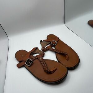 Brown Leather Sandals with Braided Strap